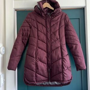 Next long faux down coat in Maroon - Sm